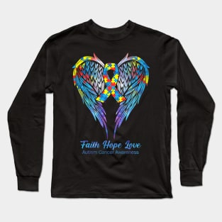 Multicolor Muzzle Pieces Wings Faith Hope Love Autism Cancer Long Sleeve T-Shirt